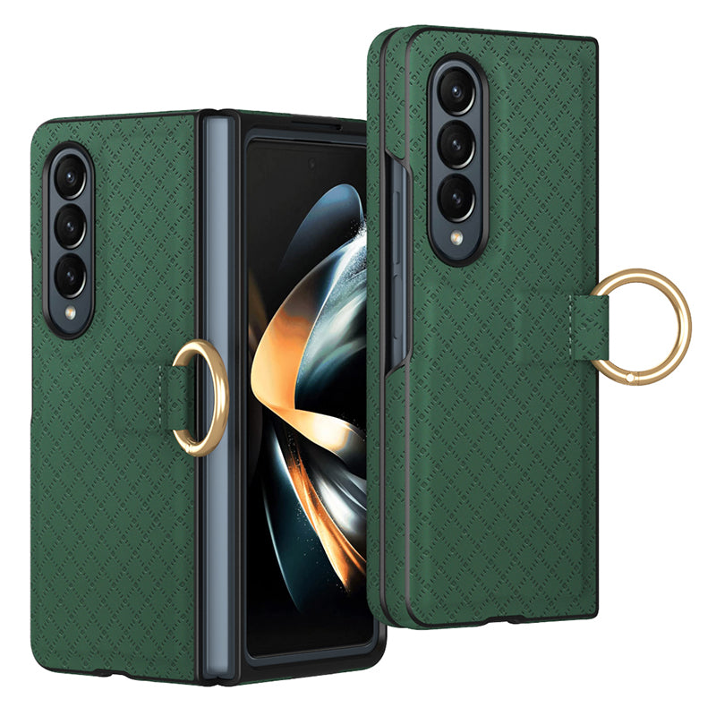 GKK Shockproof Case for Samsung Galaxy Z Fold3 5G Grids Imprinted PU PC Phone Case with Ring Finger Holder GKK Shockproof Case for Samsung Galaxy Z Fold3 5G Grids Imprinted PU PC Phone Case with Ring Finger Holder